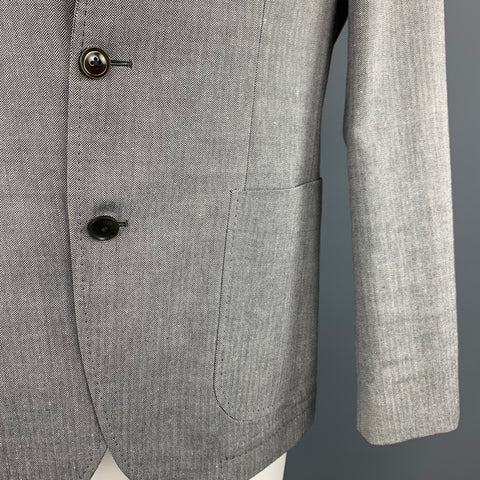 HUGO BOSS 38 Regular Grey Herringbone Wool / Linen Notch Lapel  Sport Coat