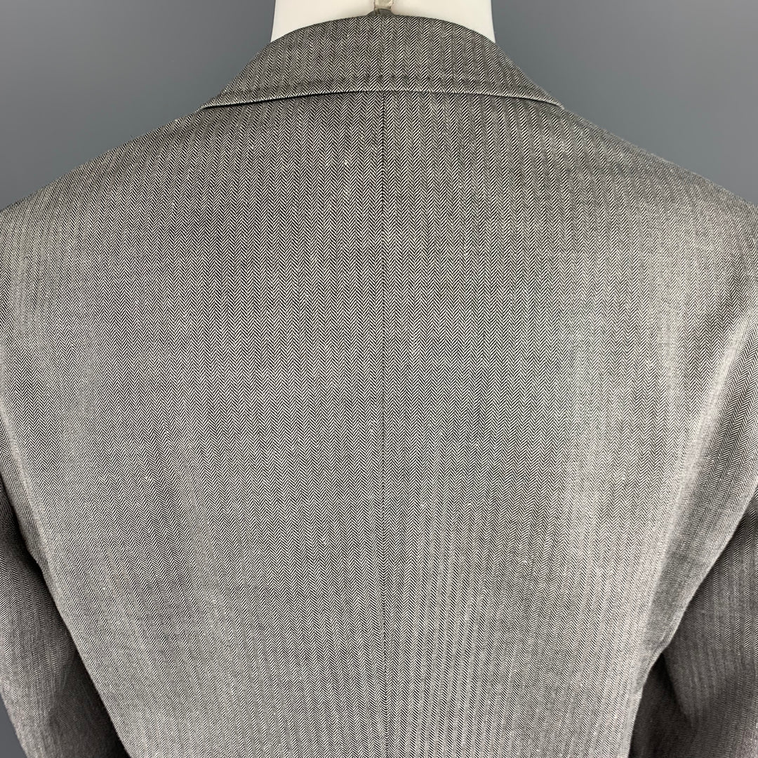 HUGO BOSS 38 Regular Grey Herringbone Wool / Linen Notch Lapel  Sport Coat