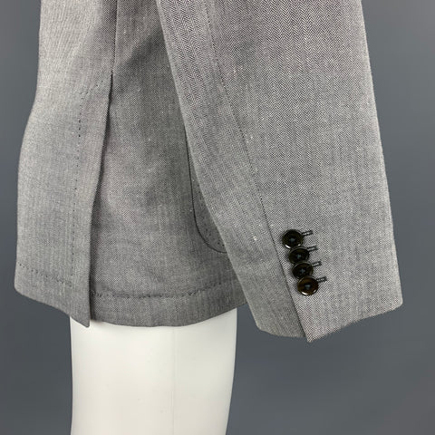 HUGO BOSS 38 Regular Grey Herringbone Wool / Linen Notch Lapel  Sport Coat