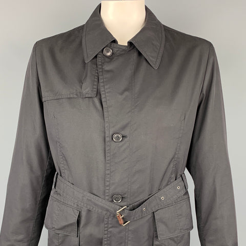 HUGO BOSS Chest Size 44 Black Solid Cotton Blend Belted Jacket