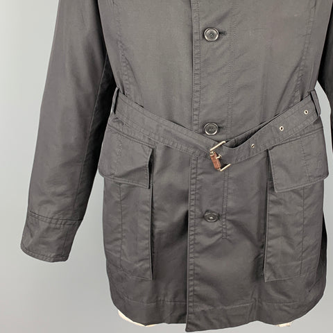 HUGO BOSS Chest Size 44 Black Solid Cotton Blend Belted Jacket