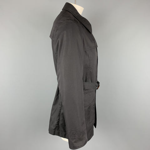 HUGO BOSS Chest Size 44 Black Solid Cotton Blend Belted Jacket