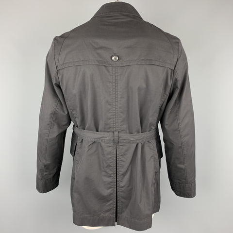HUGO BOSS Chest Size 44 Black Solid Cotton Blend Belted Jacket