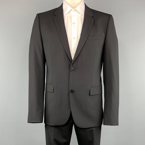 HUGO BOSS 44 Regular Black Solid Wool 36 x 32 Notch Lapel  Suit