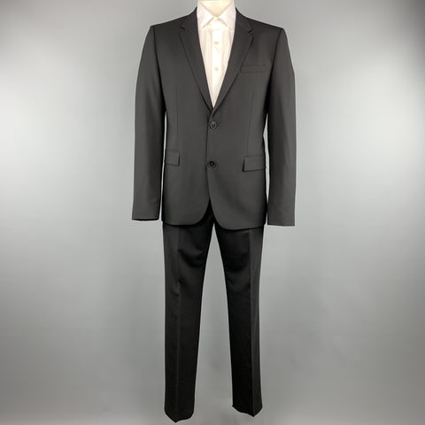 HUGO BOSS 44 Regular Black Solid Wool 36 x 32 Notch Lapel  Suit