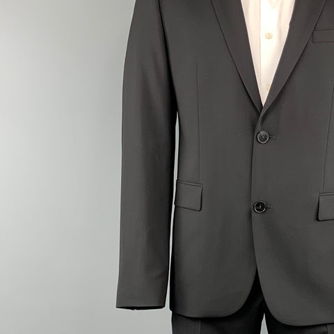 HUGO BOSS 44 Regular Black Solid Wool 36 x 32 Notch Lapel  Suit