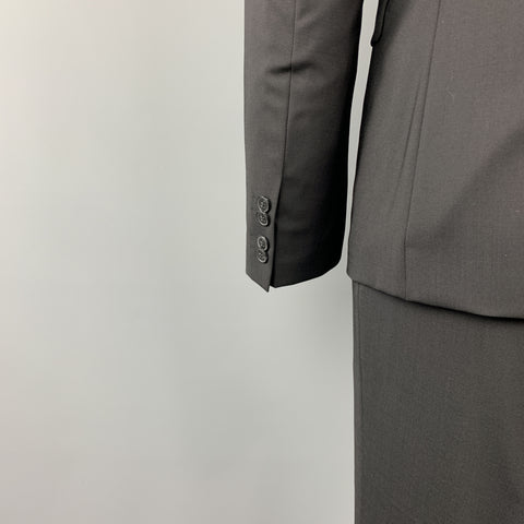 HUGO BOSS 44 Regular Black Solid Wool 36 x 32 Notch Lapel  Suit