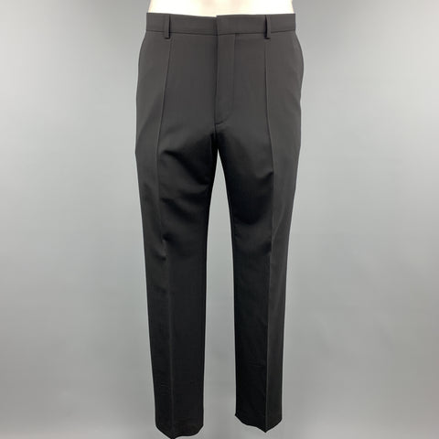 HUGO BOSS 44 Regular Black Solid Wool 36 x 32 Notch Lapel  Suit