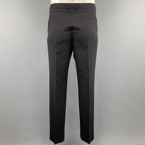 HUGO BOSS 44 Regular Black Solid Wool 36 x 32 Notch Lapel  Suit