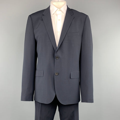 HUGO BOSS 44 Regular Navy Stripe Wool / Elastane 36 x 32 Notch Lapel  Suit