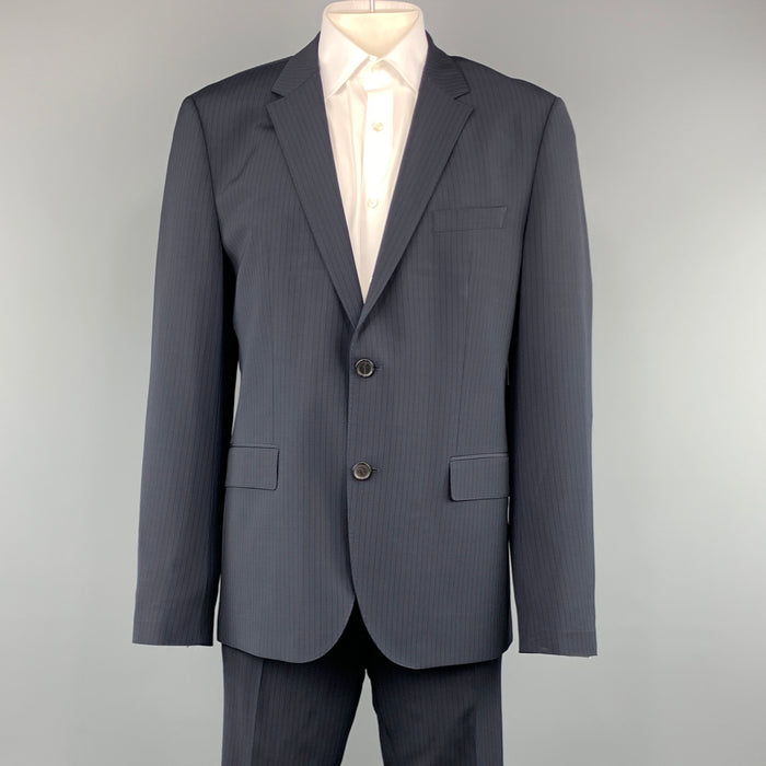 HUGO BOSS 44 Regular Navy Stripe Wool / Elastane 36 x 32 Notch Lapel  Suit