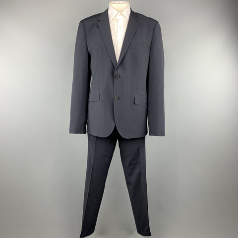 HUGO BOSS 44 Regular Navy Stripe Wool / Elastane 36 x 32 Notch Lapel  Suit