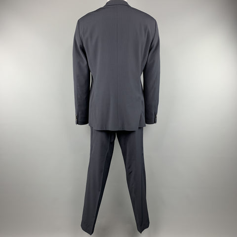 HUGO BOSS 44 Regular Navy Stripe Wool / Elastane 36 x 32 Notch Lapel  Suit