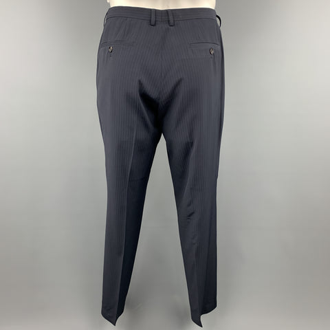 HUGO BOSS 44 Regular Navy Stripe Wool / Elastane 36 x 32 Notch Lapel  Suit