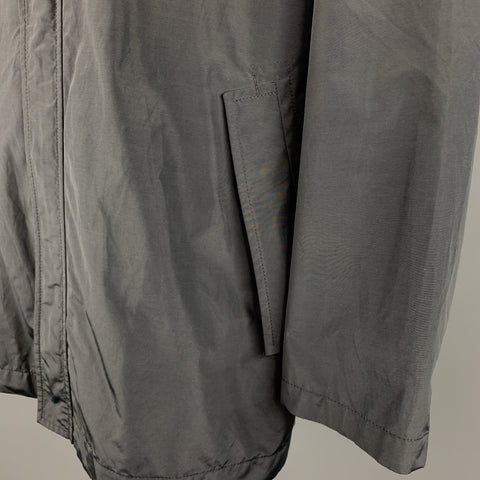 HUGO BOSS 46 Black Solid Cotton  Nylon Zip & Snaps Long Coat