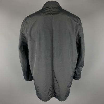 HUGO BOSS 46 Black Solid Cotton / Nylon Zip & Snaps Long Coat