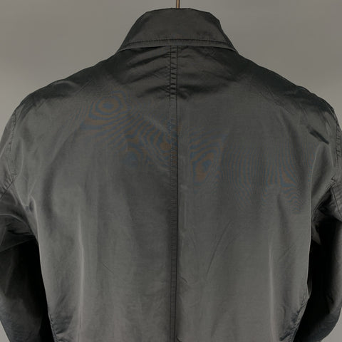 HUGO BOSS 46 Black Solid Cotton  Nylon Zip & Snaps Long Coat
