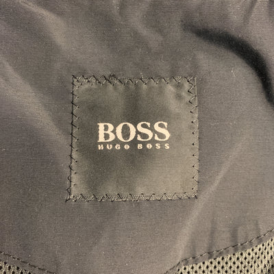 HUGO BOSS 46 Black Solid Cotton / Nylon Zip & Snaps Long Coat