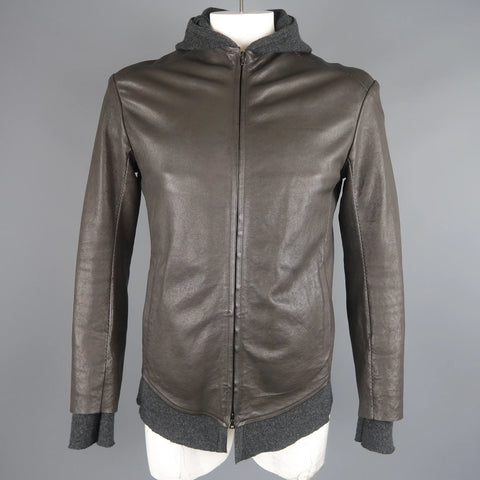 ISAAC SELLAM L Dark Gray Leather Extended Liner Hooded Jacket ISAAC SELLAM