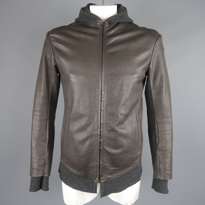 ISAAC SELLAM L Dark Gray Leather Extended Liner Hooded Jacket