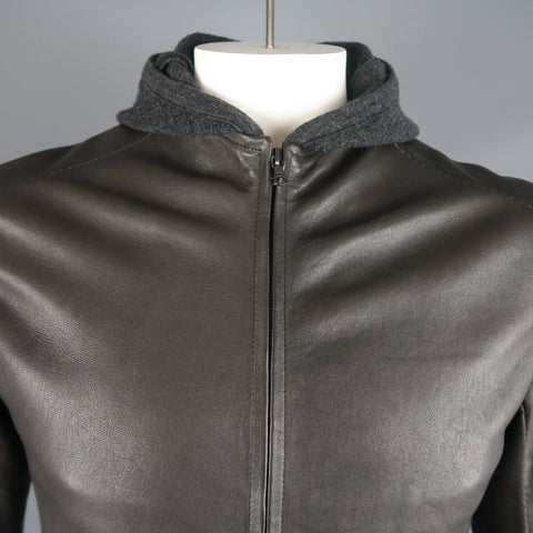 ISAAC SELLAM L Dark Gray Leather Extended Liner Hooded Jacket ISAAC SELLAM