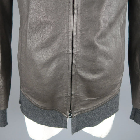 ISAAC SELLAM L Dark Gray Leather Extended Liner Hooded Jacket ISAAC SELLAM