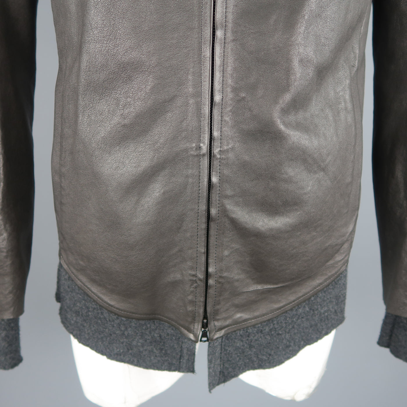 ISAAC SELLAM L Dark Gray Leather Extended Liner Hooded Jacket