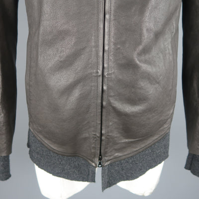 ISAAC SELLAM L Dark Gray Leather Extended Liner Hooded Jacket