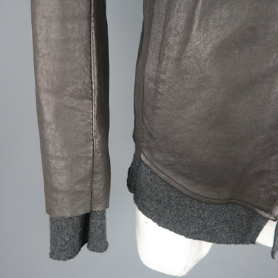 ISAAC SELLAM L Dark Gray Leather Extended Liner Hooded Jacket