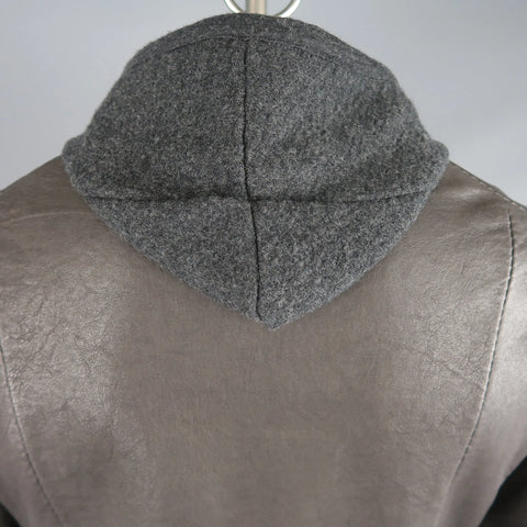 ISAAC SELLAM L Dark Gray Leather Extended Liner Hooded Jacket ISAAC SELLAM