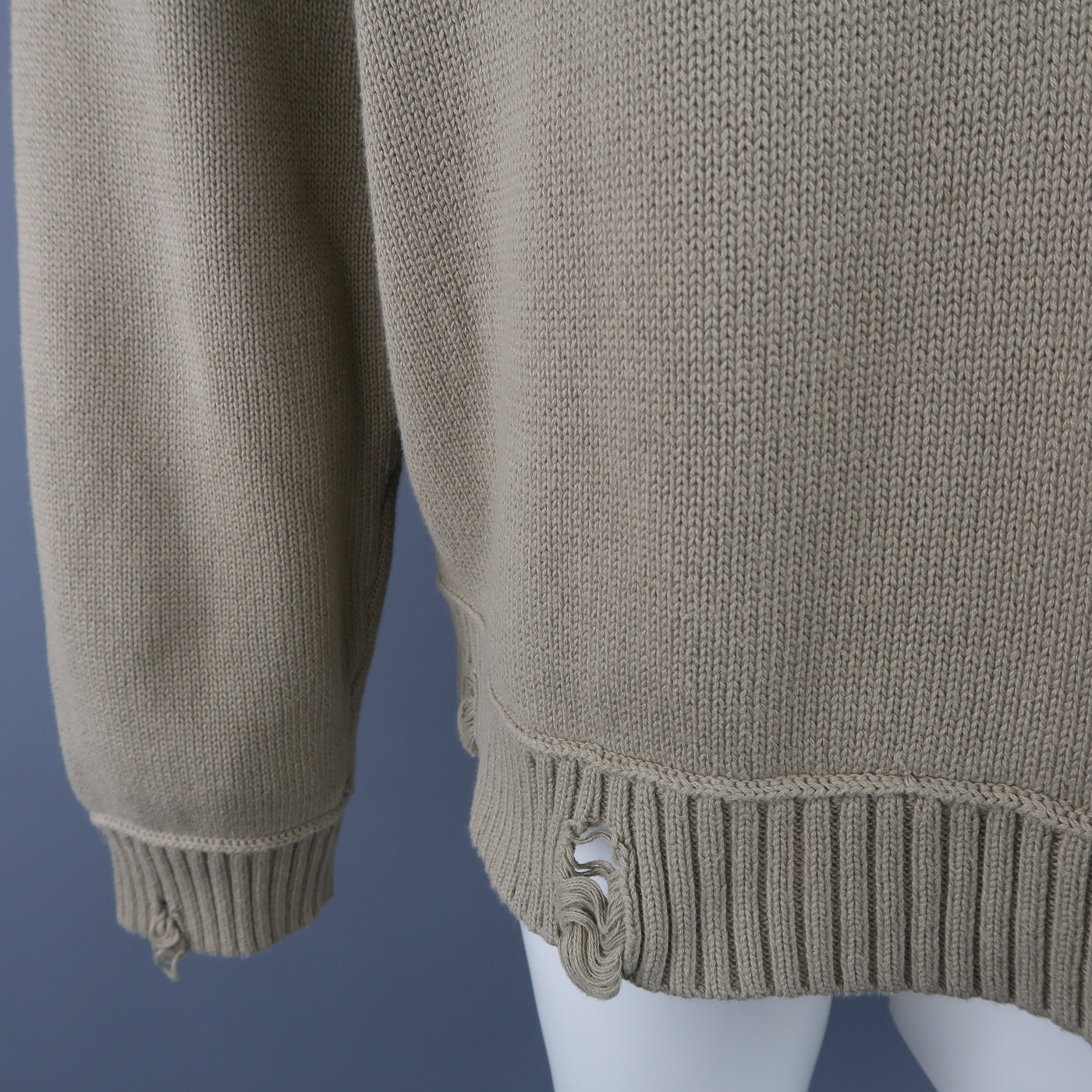 ISABEL BENENATO Size L Beige Distressed Destroyed Cotton Pullover Sweater