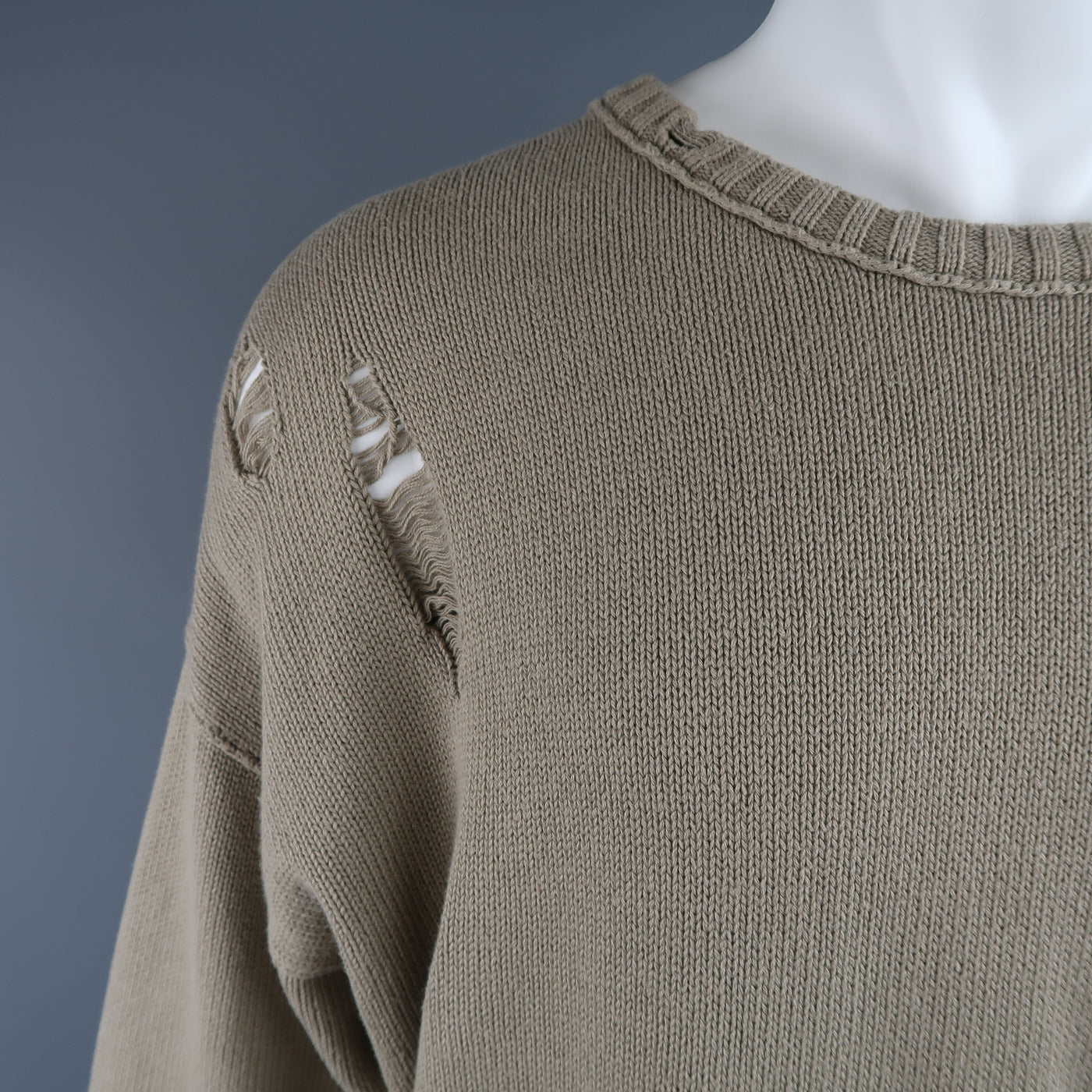ISABEL BENENATO Size L Beige Distressed Destroyed Cotton Pullover Sweater