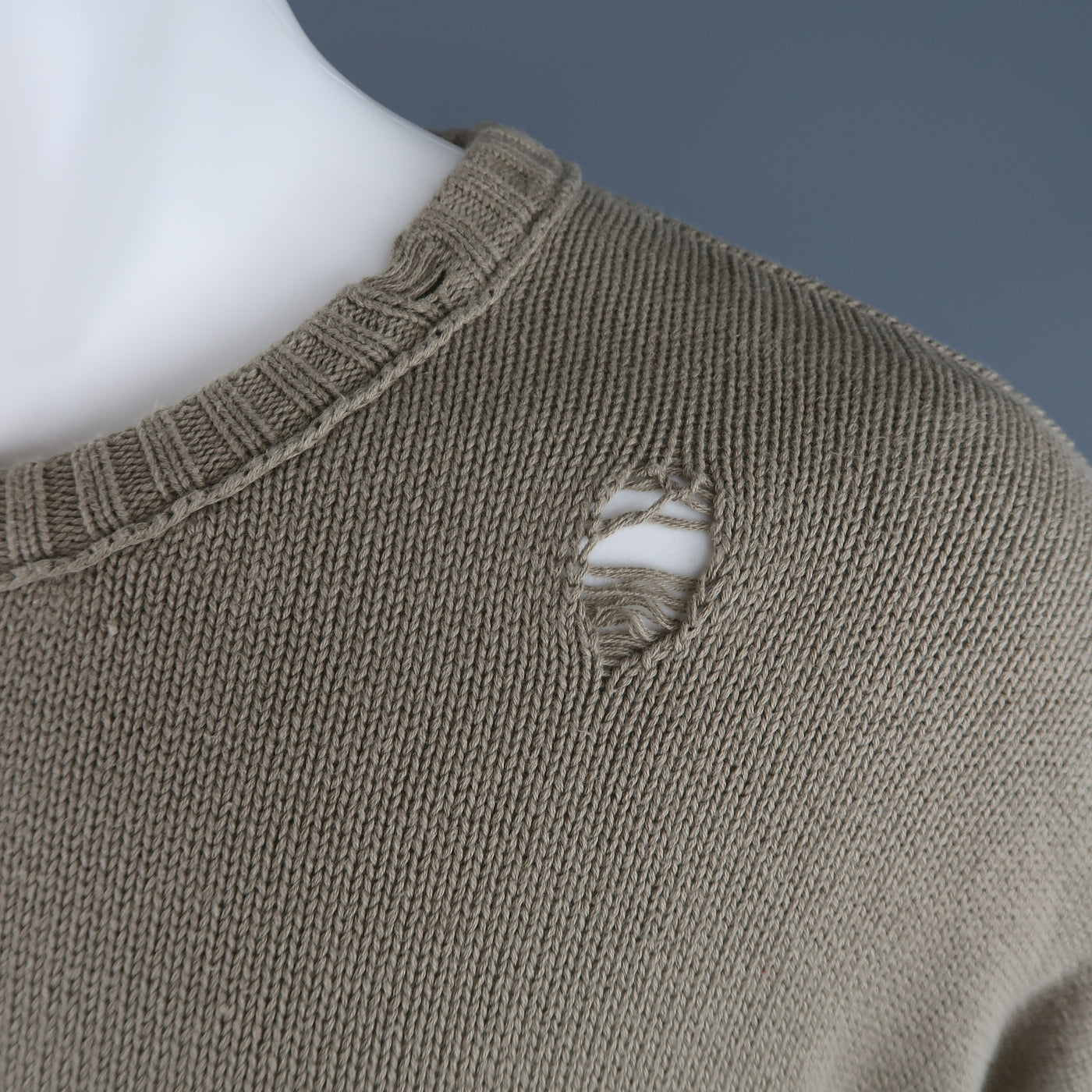 ISABEL BENENATO Size L Beige Distressed Destroyed Cotton Pullover Sweater