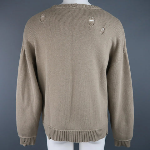 ISABEL BENENATO Size L Beige Distressed Destroyed Cotton Pullover Sweater ISABEL BENENATO