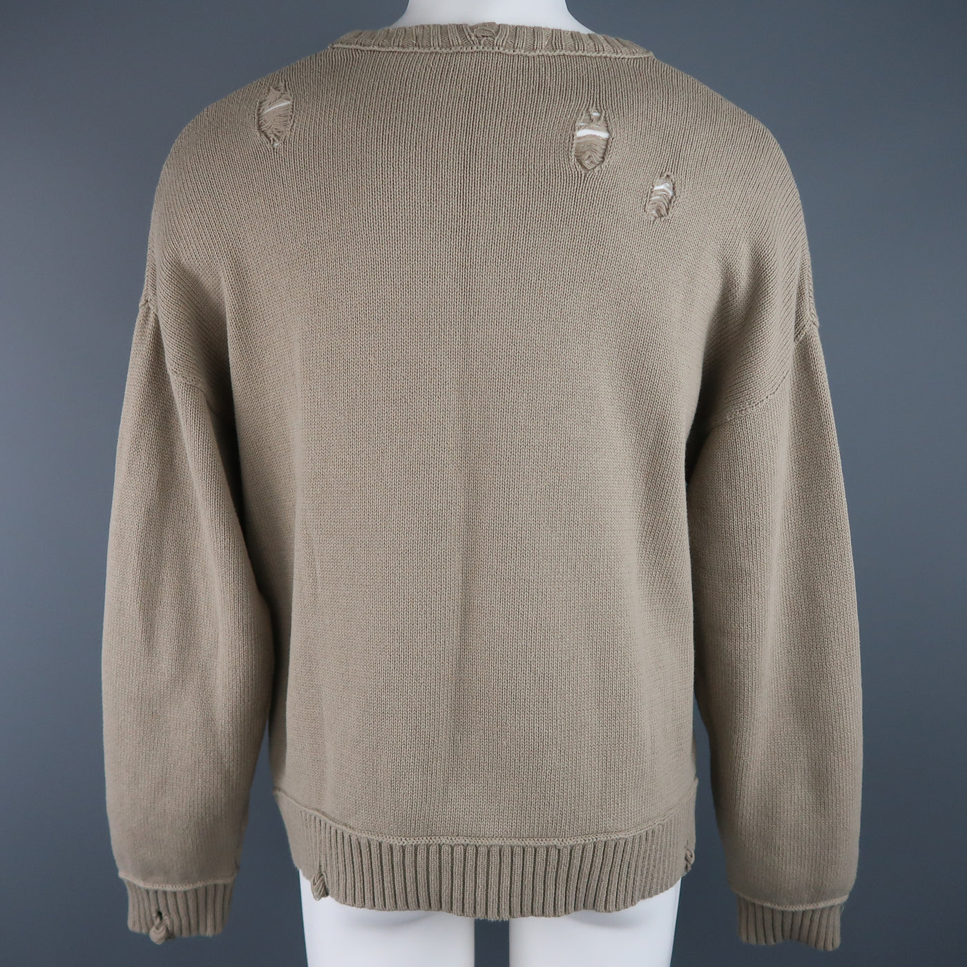 ISABEL BENENATO Size L Beige Distressed Destroyed Cotton Pullover Sweater