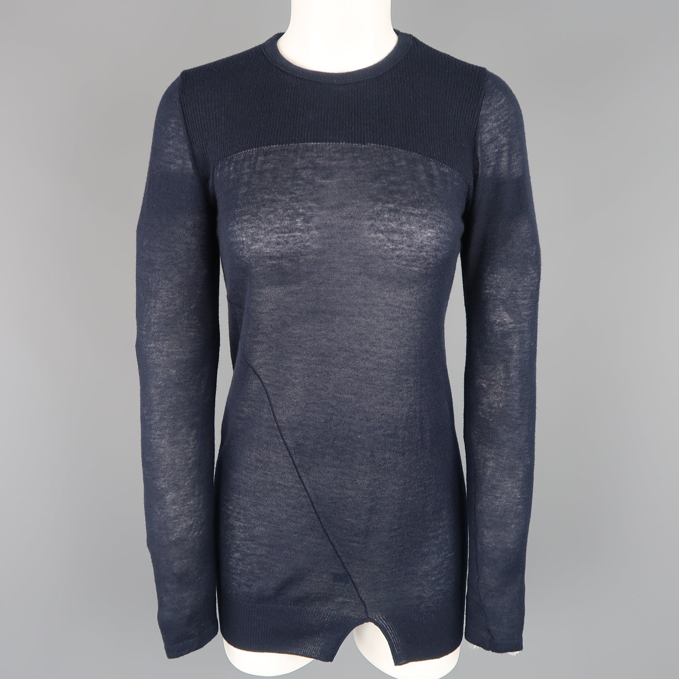 ISABEL MARANT Size L Navy Cashmere Sheer Burnout Pullover