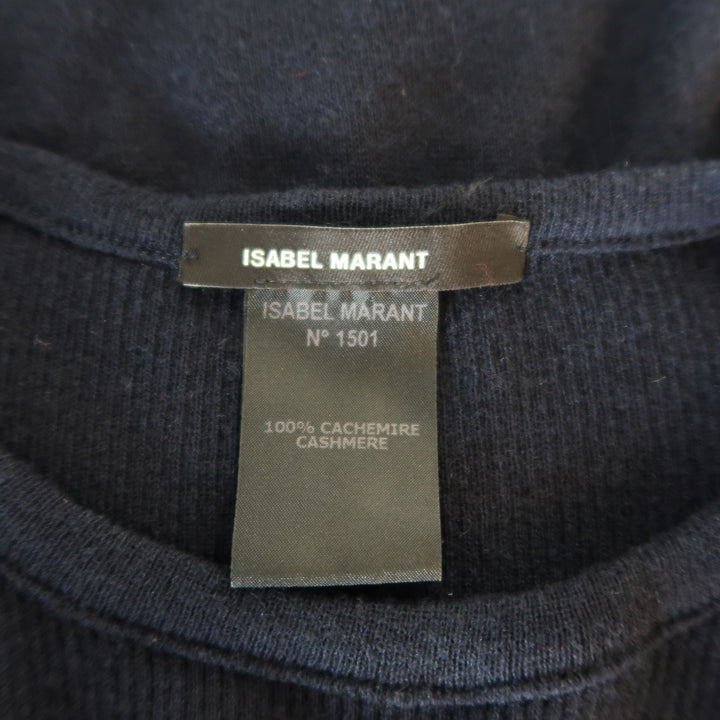ISABEL MARANT Size L Navy Cashmere Sheer Burnout Pullover