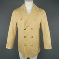 ISAIA 40 / IT 50 Khaki Cotton & Linen Chambray Double Breasted Peacoat Jacket ISAIA