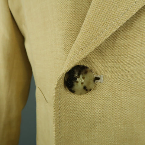 ISAIA 40 / IT 50 Khaki Cotton & Linen Chambray Double Breasted Peacoat Jacket ISAIA