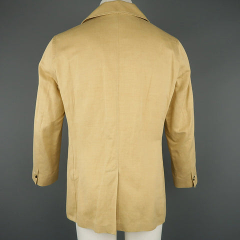 ISAIA 40 / IT 50 Khaki Cotton & Linen Chambray Double Breasted Peacoat Jacket ISAIA