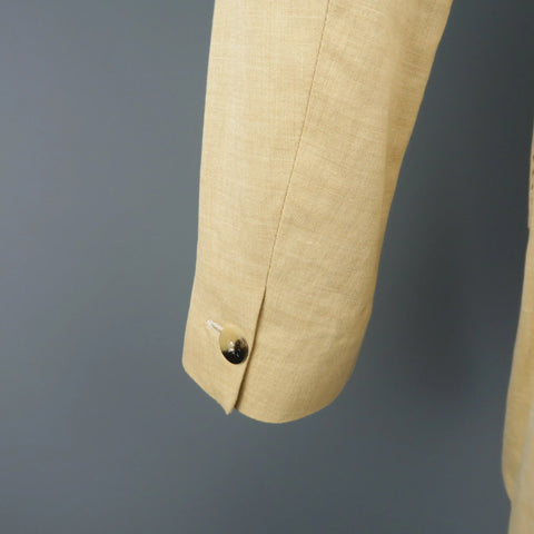 ISAIA 40 / IT 50 Khaki Cotton & Linen Chambray Double Breasted Peacoat Jacket ISAIA