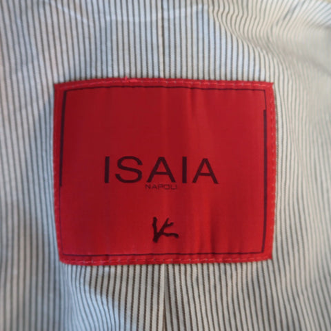 ISAIA 40 / IT 50 Khaki Cotton & Linen Chambray Double Breasted Peacoat Jacket ISAIA