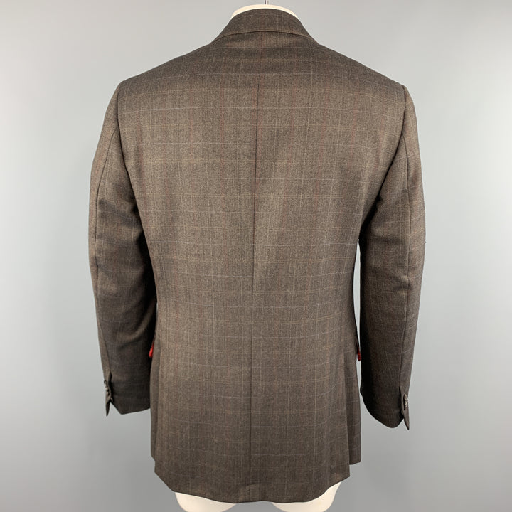 ISAIA US 42 / IT 52 Manteau de sport en laine à carreaux marron