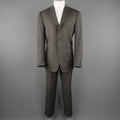 ISAIA 42 Regular Gray & Gold Pinstripe Wool 3 Button Notch Lapel  Suit ISAIA