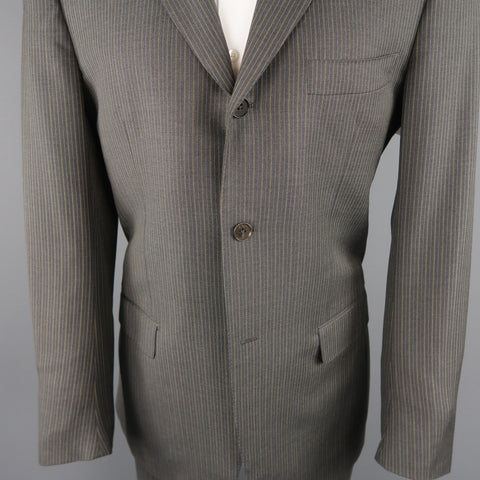 ISAIA 42 Regular Gray & Gold Pinstripe Wool 3 Button Notch Lapel  Suit ISAIA