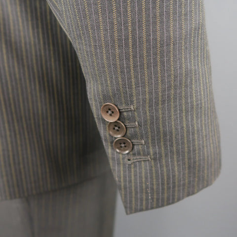 ISAIA 42 Regular Gray & Gold Pinstripe Wool 3 Button Notch Lapel  Suit ISAIA