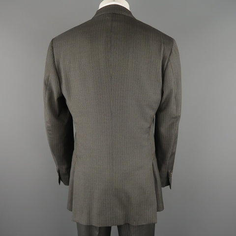 ISAIA 42 Regular Gray & Gold Pinstripe Wool 3 Button Notch Lapel  Suit ISAIA