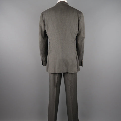 ISAIA 42 Regular Gray & Gold Pinstripe Wool 3 Button Notch Lapel  Suit ISAIA