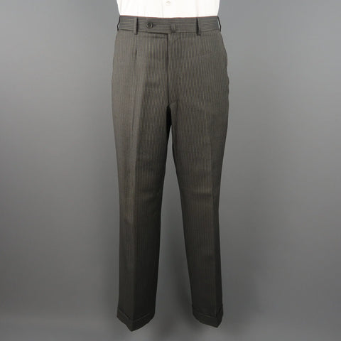 ISAIA 42 Regular Gray & Gold Pinstripe Wool 3 Button Notch Lapel  Suit ISAIA