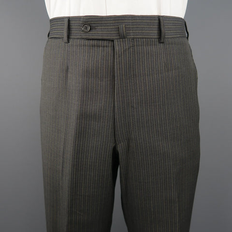 ISAIA 42 Regular Gray & Gold Pinstripe Wool 3 Button Notch Lapel  Suit ISAIA